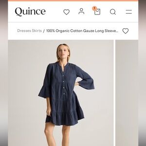 Quince 100% Organic Cotton Gauze Long Sleeve Tiered Mini Dress - Indigo blue XL